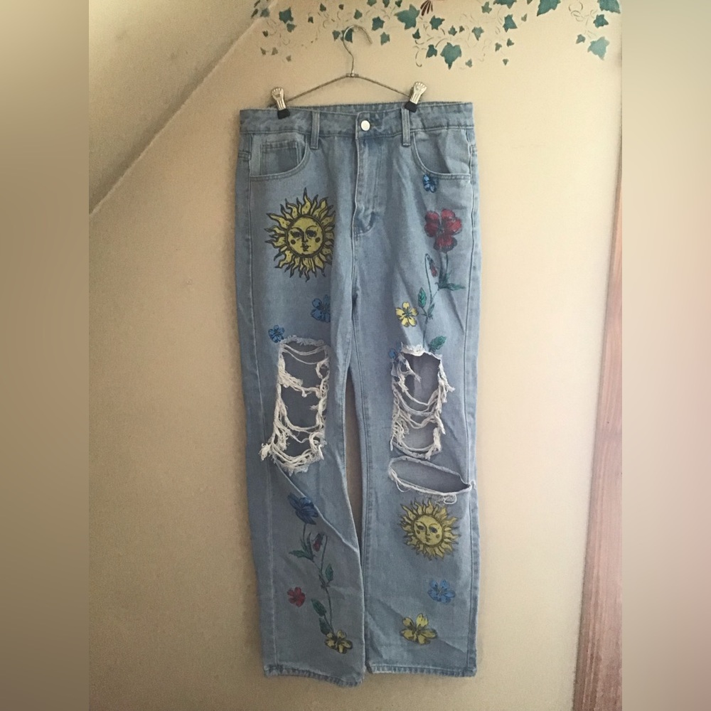 Shein, painted jeans, loose fit